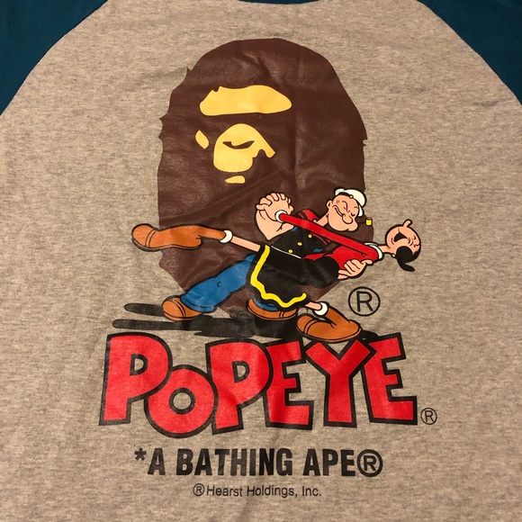 A Bathing Ape x Popeye Short Sleeve Raglan T-Shirt - Picture 2 of 11